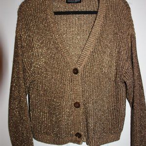DARK GOLD METALLIC 3 BUTTON CARDIGAN